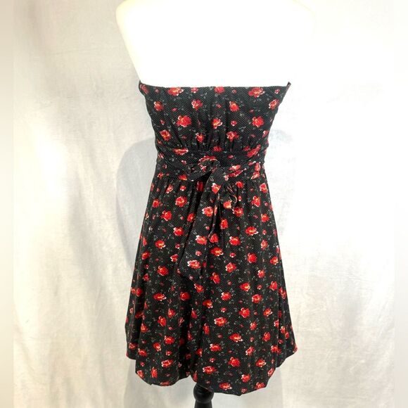 American Rag black and red polka dot floral strapless dress size small - Picture 3 of 4